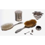 Miscellaneous selection of silver and white metal items to include a thimble, miniature boot