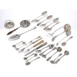 Assorted silver/sterling/white metal spoons, primarily teaspoons and mustard spoons, some