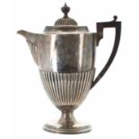 Late Victorian silver half fluted coffee pot, with hardwood handle and finial, maker John Round &