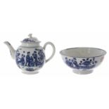 Worcester blue and white 'figures in a garden with butterflies pattern' porcelain teapot, the