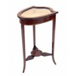 Edwardian mahogany shield shaped bijouterie display table/vitrine, the glazed hinged top enclosing