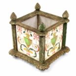 Victorian square tiled planter, the four tiles decorated with scrolling foliate swag details