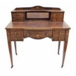 Attractive Edwardian rosewood inlaid lady's writing desk, the raised back inset with a central