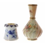 Royal Worcester - blush ivory porcelain waisted and fluted vase, decorated with flowers, factory