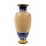 Doulton & Slaters stoneware baluster vase, the body with floral decoration on a buff sand ground,