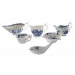 Worcester and Caughley blue and white porcelain to include a rare Worcester ladle, 5" (restored);
