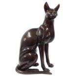 Large Art Deco Egyptian Revival large bronze of a seated cat, in the manner of A Toit, 24.5" high