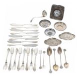 Selected silver, white metal and plated items, including small S. Blackensee & Son silver dish,