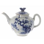 Worcester first period 'Prunus Root' pattern faceted blue and white porcelain teapot, the cover a