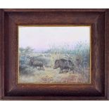 Geoffrey Douglas Giles (1857-1941) - Wild boar and their young in an Indian landscape with