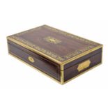 Good 19th century brass bound and foliate inlaid rosewood dressing box, with inset side  carry