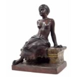 After Emmanuel Villanis (French 1858-1914) - spelter risqué figure of a seated girl, modelled upon a