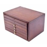 Small mahogany desk top specimen chest of six slim drawers, 12" wide, 9" deep, 7" high