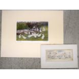 Rachel Ann Le Bas NEAC, RE (1923-2020) - 'Bathing Party' sixteen ducks beside a stream, signed