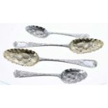 Pair of Russian silver fruit spoons, with embossed gilt bowls, marked 84 St. Petersburg, with