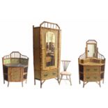 Good bamboo and rattan bedroom suite, comprising a single mirror door robe inset with a drawer,