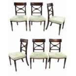 Set of six mahogany dining chairs in the Sheraton style, each with cross framed splats over pale