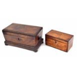 Victorian mahogany tea caddy, 13" wide; together with a 19th century satinwood tea caddy, 8.25" wide