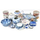 Selection of Chinese export porcelain, 18th century and later to include teapots, tankards, blue and