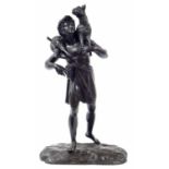 Good bronze figural group of a Goatherd carrying a goat across his shoulders, modelled upon a