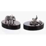 Two Patrick Mavros silver menu holders, modelled as an Elephant and a Giraffe (neck damage at
