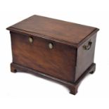 George III mahogany coffer bach, the rectangular moulded hinged top with brass side carry handles