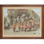 Louis Wain - 'When Tommy Comes Marching Home', marching band of cats scene, print, 20.5" x 14.5"