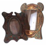 Arts & Crafts copper photograph frame, with 4" x 2.5" oval aperture, 7.5" high overall; together