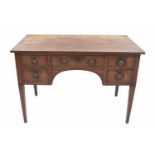 Regency mahogany kneehole writing desk, the top over one long drawer to the kneehole frieze