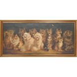 Louis Wain - 'Cats Chorus by Moonlight', a large framed oleograph print, 38" x 16"