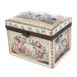 Naples Italian porcelain and gilt metal casket, decorated in relief and painted with scenes of