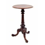 Victorian circular mahogany occasional wine table, the moulded top upon a turned fluted column