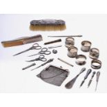 Selected silver pieces primarily dressing items including a brush, comb, vanity scissors, files etc;
