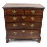 18th century oak chest of drawers, the rectangular top over two short and three graduated long