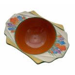 Clarice Cliff Bizarre 'Autumn Crocus' grapefruit bowl, 6.75" wide