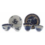 Caughley blue and white pagoda pattern fluted porcelain tea cup and saucer, the saucer 5.5"