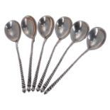 Set of six Russian silver twist handle tea spoons, 2oz t (6)