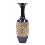 Royal Doulton stoneware glazed vase, of slender form with narrow neck and flared rim, the body