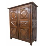 19th century provincial French fruitwood armoire, with double fielded panelled cupboard doors