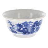 Chinese porcelain blue and white circular bowl, 18th century, decorated with traditional pagoda