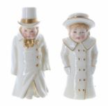 Two Royal Worcester figural porcelain candle snuffers; 'Toddy', 4.25" high and 'Boy With Boater',