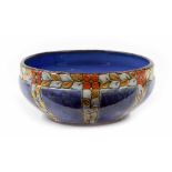 Royal Doulton stoneware glazed fruit bowl, impressed factory stamp, numbered 8570 and monogrammed '