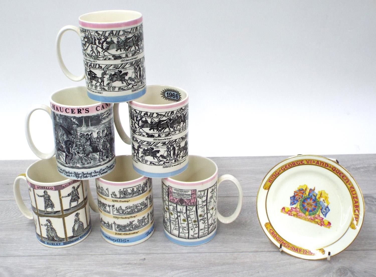 Good collection of Wedgewood commemorative mugs including examples designed by Richard Guyatt;