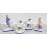 Four Rye Pottery Canterbury Tales flatback glazed figures on horseback, the tallest 10.25" high (4)