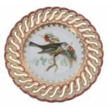 Coalport 19th century reticulated porcelain cabinet plate by John Randall, finely painted with a