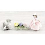 Royal Doulton 'Lily' figurine; together with a Lladro figurine of a cat with mouse and an Adderley