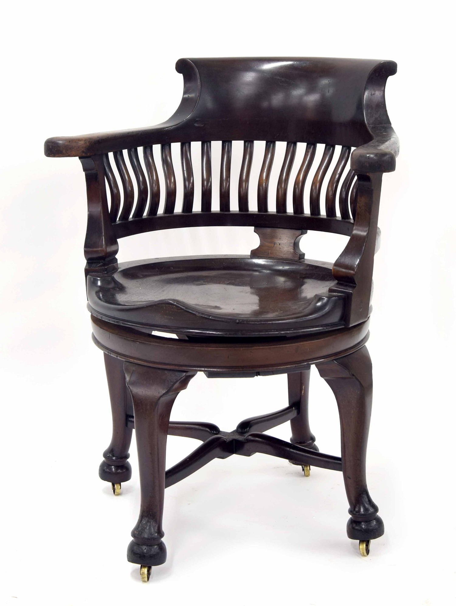 Edwardian mahogany captain's/swivel desk chair, 26" wide, seat 18" high, back 34" high