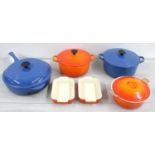 Le Creuset assorted kitchen ware, the large blue pan with cover, 12" diameter