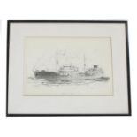 English School (c. 1900-1920) - 'British Major' a Merchant Vessel, pen and ink study, 9"x 11"