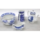 Masons Ironstone blue and white chamber pot, 9" diameter; together with a Royal Tudor Ware coffee